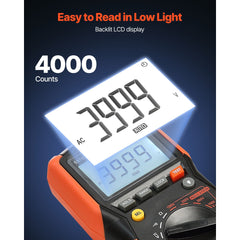 Digital Multimeter, 4000-Count TRMS Voltmeter Ohmmeter, 1000V AC/DC Voltage Tester with Switchable Auto/Manual Range for Voltage, Resistance, and Continuity Measurment
