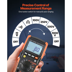Digital Multimeter, 4000-Count TRMS Voltmeter Ohmmeter, 1000V AC/DC Voltage Tester with Switchable Auto/Manual Range for Voltage, Resistance, and Continuity Measurment