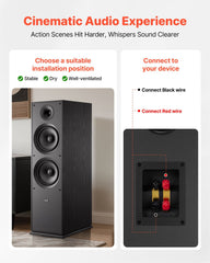 Floorstanding Speaker, 2-Way, Floor-Standing Tower Speaker with 25.4 mm Tweeter, Dual 203.2 mm Woofers, 600W Peak, 50Hz–20kHz Frequency Response, Durable MDF Enclosure, for Home Audio, Single