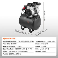 Air Compressor Compact Portable Oil Free Compressor 40L 90 PSI
