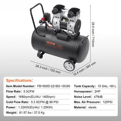Air Compressor Compact Portable Oil Free Compressor 60L 90 PSI