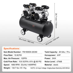 Air Compressor Compact Portable Oil Free Compressor 75L 90 PSI