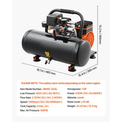 Air Compressor Compact Portable Oil Free Compressor 8L 8bar