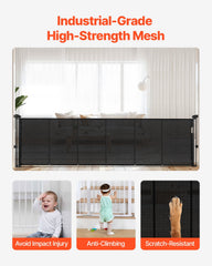 Retractable Baby Gate, 870 mm Tall, Extends up to 2800 mm Wide, Retractable Gate for Kids or Pets, Mesh Material, Easy to Install for Indoor Stairs, Doorways, Hallways, Playrooms, Black