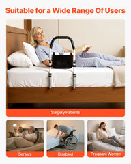 Bed Rail for Elderly, Bedside Assist Rails with PU Handrail, Adjustable Height Pipe Bedside Cane, High-Strength Carbon Steel Bed Bars for Seniors & Patients, Fits King, Queen, Full, Twin