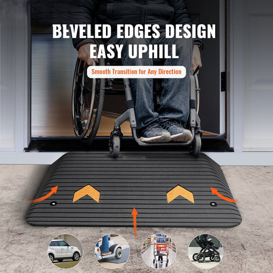 Upgraded Rubber Threshold Ramp, 8.9 cm Rise Door Ramp with 1 Channel, Natural Rubber Car Ramp with Non-Slip Textured Surface, 15 tons Load Capacity Curb Ramp for Wheelchair and Scooter