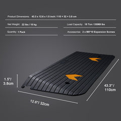 Upgraded Rubber Threshold Ramp, 3.8 cm Rise Wheelchair Ramp Doorway, Natural Curb Ramp Rated 15 tons Load Capacity, Non-Slip Textured Surface Rubber Curb Ramp for Wheelchair and Scooter