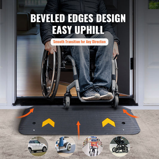 Rubber Threshold Ramp, 5 cm Rise Threshold Ramp Doorway, Recycled Rubber Power Threshold Ramp Rated 15 tons Load Capacity, Non-Slip Surface Rubber Solid Threshold Ramp for Wheelchair and Scooter