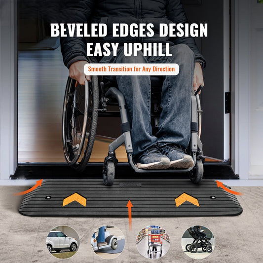 Upgraded Rubber Threshold Ramp, 2.5 cm Rise Wheelchair Ramp Doorway, Natural Curb Ramp Rated 15 tons Load Capacity, Non-Slip Textured Surface Rubber Curb Ramp for Wheelchair and Scooter