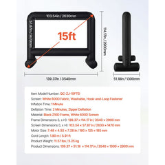 15 ft Inflatable Movie Screen 16:9 600D Movie Projector with Portable Bag