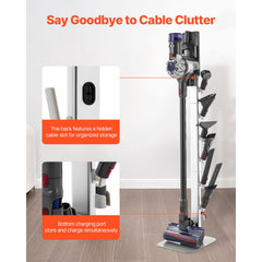 Vacuum Stand, Compatible with Dyson G5 V15 V12 V11 V10 V8 V7 V6 Series Upright Vacuums Cleaners & Accessories, Stable Vacuum Stand Holder with 6 Hooks and Non-slip Footpads, Gray