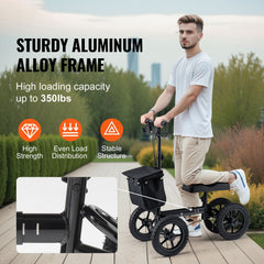 Folding Knee Scooter, Aluminum Steerable Knee Walker with Height-Adjustable Handlebar & Knee Pad, 12" All-Terrain Wheels, Dual Brakes, Leg Recovery Scooter for Broken Ankle Foot Injuries, 159KG