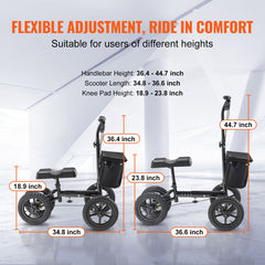 Folding Knee Scooter, Aluminum Steerable Knee Walker with Height-Adjustable Handlebar & Knee Pad, 12" All-Terrain Wheels, Dual Brakes, Leg Recovery Scooter for Broken Ankle Foot Injuries, 159KG