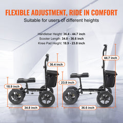 Folding Knee Scooter, Aluminum Steerable Knee Walker with Height-Adjustable Handlebar & Knee Pad, 12" All-Terrain Wheels, Dual Brakes, Leg Recovery Scooter for Broken Ankle Foot Injuries, 159KG