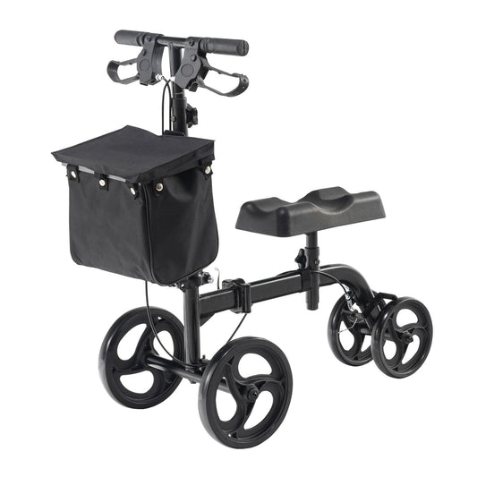 Folding Knee Scooter, Carbon Steel Steerable Knee Walker with Height-Adjustable Handlebar & Knee Pad, All-Terrain Solid Wheels, Dual Brakes, Leg Recovery Scooter for Broken Ankle Foot Injuries