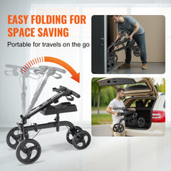 Folding Knee Scooter, Carbon Steel Steerable Knee Walker with Height-Adjustable Handlebar & Knee Pad, All-Terrain Solid Wheels, Dual Brakes, Leg Recovery Scooter for Broken Ankle Foot Injuries