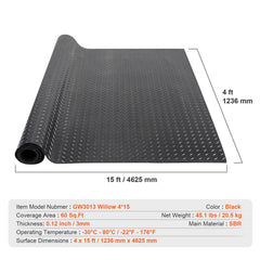 Diamond-Plate Rubber Flooring Roll, 3 mm x 4 ft x 15 ft Garage Floor Mat, SBR Rubber Garage Flooring Roll, Easy to Clean, Diamond Plate Rubber Mat for Under Cars, Garage Industry Gym, Black