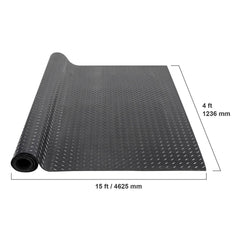 Diamond-Plate Rubber Flooring Roll, 3 mm x 4 ft x 15 ft Garage Floor Mat, SBR Rubber Garage Flooring Roll, Easy to Clean, Diamond Plate Rubber Mat for Under Cars, Garage Industry Gym, Black