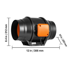 Inline Duct Fan, 152.4mm 323.7 CFM with Variable Speed Controller, Quiet AC-motor Ventilation Exhaust Fan for Cooling Booster, Grow Tents, Hydroponics