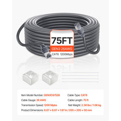 Starlink Gen 3 Cable,22.86 m, 26 AWG Copper Core, Durable Extension Cable for Standard Generation 3, Compatible with Starlink Rectangular Satellite V3, Flexible Wiring for RV, Backyard, Camping