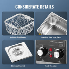 2L Ultrasonic Cleaner with Heater Timer & Basket, Professional Digital Sonic Cavitation Machine, 60W Cleaning Machine for Watch Instruments, Glasses, Coin, Metal Parts, Tool