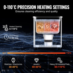 2L Ultrasonic Cleaner with Heater Timer & Basket, Professional Digital Sonic Cavitation Machine, 60W Cleaning Machine for Watch Instruments, Glasses, Coin, Metal Parts, Tool