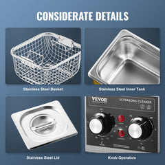 2L Ultrasonic Cleaner with Heater Timer & Basket, Professional Digital Sonic Cavitation Machine, 60W Cleaning Machine for Watch Instruments, Glasses, Coin, Metal Parts, Tool