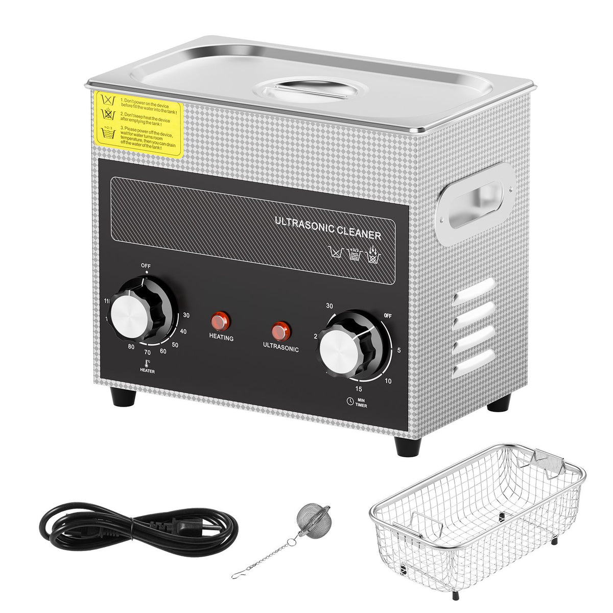 3L Ultrasonic Cleaner with Heater Timer & Basket, Professional Digital Sonic Cavitation Machine, 120W Cleaning Machine for Watch Instruments, Glasses, Coin, Metal Parts, Tool