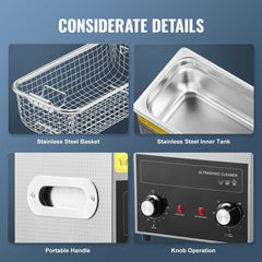 3L Ultrasonic Cleaner with Heater Timer & Basket, Professional Digital Sonic Cavitation Machine, 120W Cleaning Machine for Watch Instruments, Glasses, Coin, Metal Parts, Tool