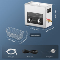 6L Ultrasonic Cleaner with Heater Timer & Basket, Professional Digital Sonic Cavitation Machine, 180W Cleaning Machine for Watch Instruments, Glasses, Coin, Metal Parts, Tool