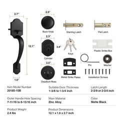Front Door Handle and Deadbolt Set, Matte Black Front Door Lock Set with Interior Knob, Single Cylinder Handleset Adjustable Hole Spacing, for Right and Left Handed Entrance and Front Door