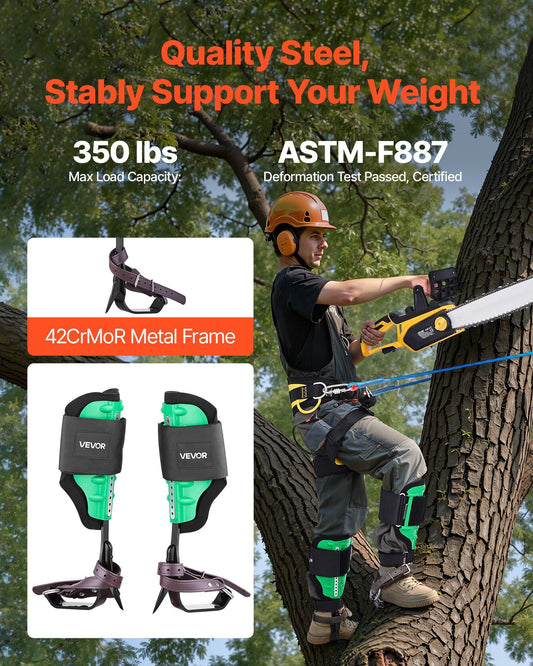 Tree Climbing Spikes Set, Height-Adjustable Tree Climbing Gear with Straps & Spike Protectors, 159 kg Load Capacity, Heavy Duty Steel Climb Spurs Arborist Equipment for Fruit Picking Hunting