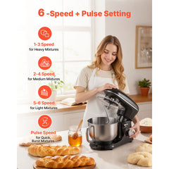Stand Mixer 5.68 L Electric Dough Mixer 1100W 6 + P Speeds Food Beater