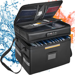 Fireproof Document Box, Fireproof Document Bag with Lock 2000_, Fireproof and Waterproof File Box 450x140x315 mm with Zipper & Handle, for Money, Documents, Jewelry and Passport