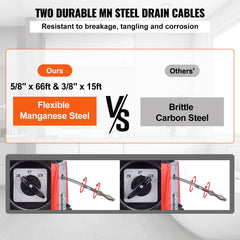 Drain Cleaner Machine 66FT x 5/8" 250W Sewer Snake Auger Manual Feed
