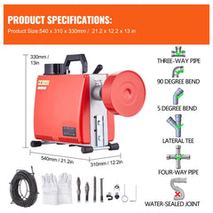 Drain Cleaner Machine 66FT x 5/8" 250W Sewer Snake Auger Manual Feed