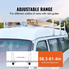 3-Bar Van Roof Ladder Rack Adjustable 56.3"-61.4" for Full-Size Vans