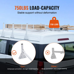 3-Bar Van Roof Ladder Rack Adjustable 56.3"-61.4" for Full-Size Vans