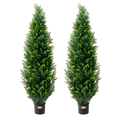 2 Pack 5' Artificial Cedar Topiary Tree Faux Plant UV Decor In/Outdoor