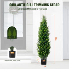 2 Pack 5' Artificial Cedar Topiary Tree Faux Plant UV Decor In/Outdoor