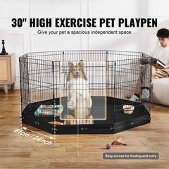 Dog Playpen, 8 Pcs 30"H x 24"W Panels Foldable Metal Pet Exercise Pen, Dog Fence Indoor and Outdoor Pen with Door, 600D Oxford Fabric Bottom Pad, Pet Playpen for Dogs, Cats, Other Small Animals