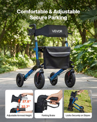 Rollator Walker with Seat for Seniors, Ultra Compact 3-Fold Rolling Walker, Lightweight Aluminum Mobility Walking Aid with PU Solid Wheels, Adjustable Handle, Cup & Cane Holder - Supports 136kg