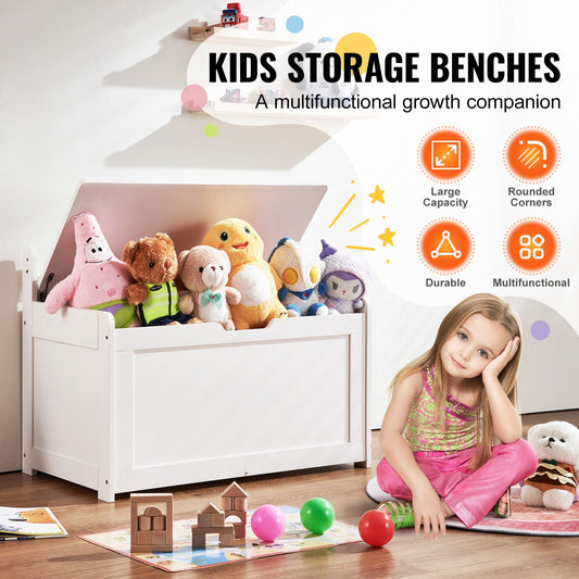 Kids Toy Storage Bench Wooden Toy Box Chest 32.68 x 17.91 x 24.02" White