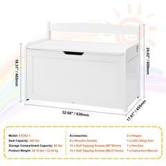 Kids Toy Storage Bench Wooden Toy Box Chest 32.68 x 17.91 x 24.02" White