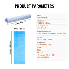 Carpet Protection Film, 40" x 84' Floor and Surface Shield, Easy to Cut Simple Installation, Fiber Fabric Car Mat Protection Film Roll for Construction & Renovation,Blue