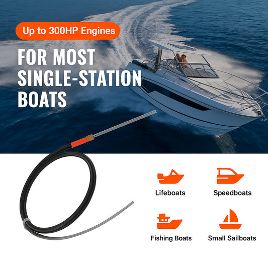 Boat Steering Cable, 17 Feet Outboard Marine Rotary Steering Cable, 1/2 Ton High Tensile Strength, Steel Steering Wheel Cable Compatible with Most Single-Station Outboard Steering Systems