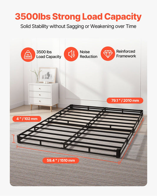 Box Spring, Queen Size Bed Frame with Washable Fabric Cloth, Heavy Duty Metal Frame for Queen Bed, 102 mm Mattress Foundation, 1587.57 kg Max Weight Capacity, Easy Assembly, 2010 x 1510 x 102 mm
