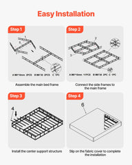Box Spring, Queen Size Bed Frame with Washable Fabric Cloth, Heavy Duty Metal Frame for Queen Bed, 102 mm Mattress Foundation, 1587.57 kg Max Weight Capacity, Easy Assembly, 2010 x 1510 x 102 mm