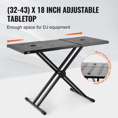 DJ Table Stand, (820-1095)x465 mm Portable DJ Laptop and Controller Stand, Lightweight DJ Desk DJ Booth Adjustable Height DJ Stand, Foldable Double-X Keyboard Stand & Tabletop, Audio Mixer Stand
