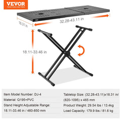 DJ Table Stand, (820-1095)x465 mm Portable DJ Laptop and Controller Stand, Lightweight DJ Desk DJ Booth Adjustable Height DJ Stand, Foldable Double-X Keyboard Stand & Tabletop, Audio Mixer Stand